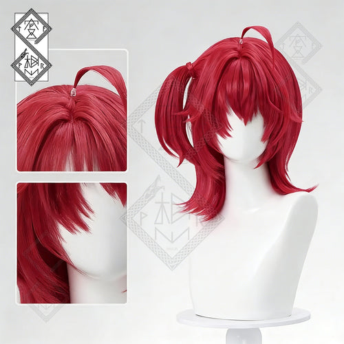 Arknights Exusiai Cosplay Wig – New Outfit Ponytail Anime Wig | Long Red Realistic Cosplay Hair Heat Resistant Synthetic Wig for Halloween