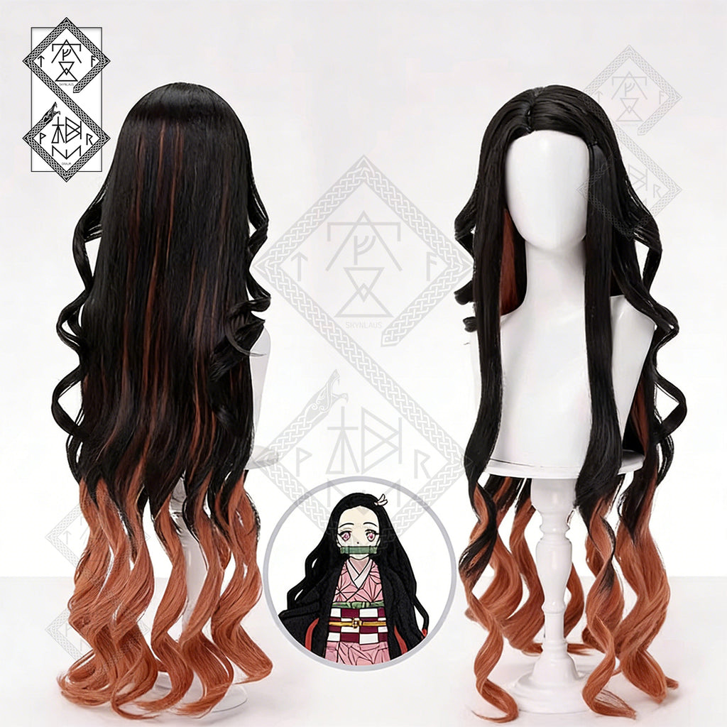 Demon Slayer Tanjiro Nezuko Cosplay Wig – Nezuko Wig Long Anime Wig | Kimetsu no Yaiba Cosplay Hair Heat Resistant Synthetic Wig for Halloween(Ver.2)