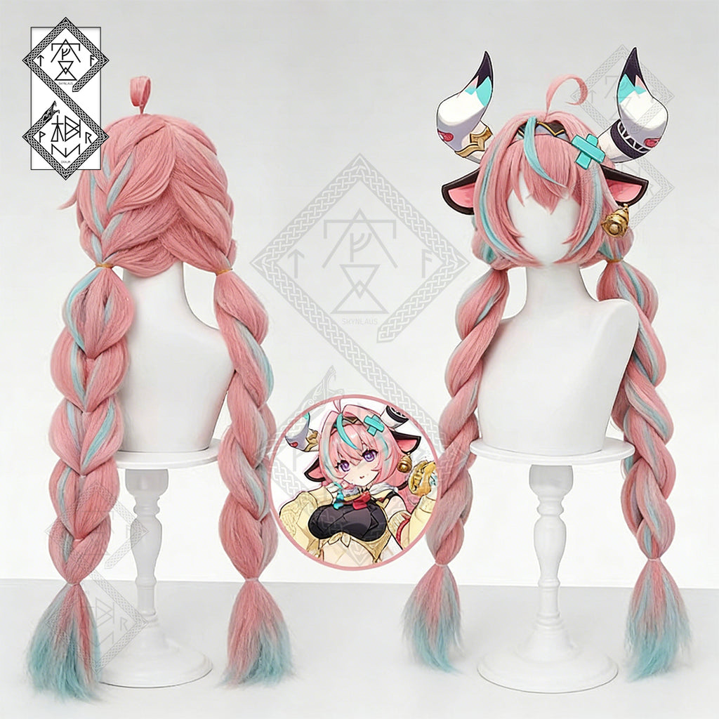 Genshin Impact Varesa Cosplay Wig – Twin Tail Braided Anime Wig with Volume