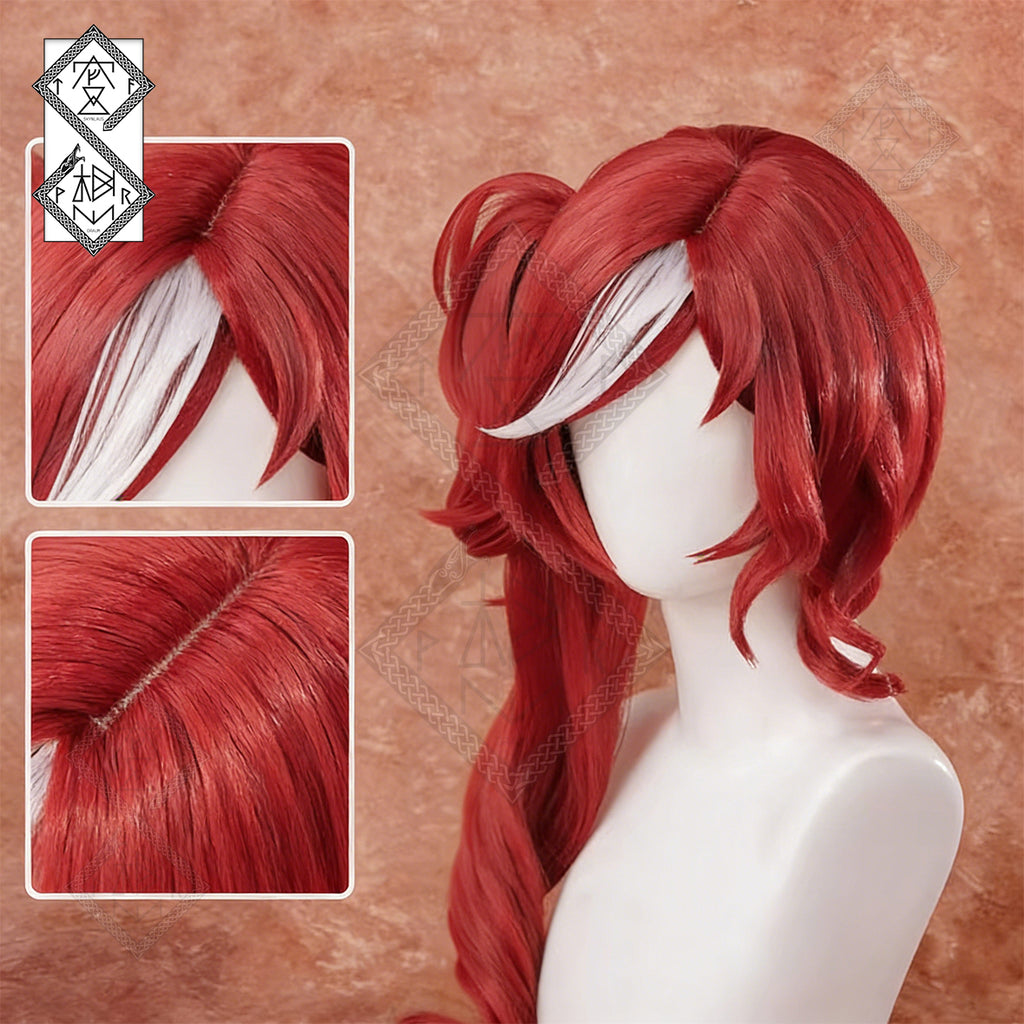 Identity V Priestess Cosplay Wig – Split Curly Ponytail Witch Style Anime Wig (Crimson Ver.)