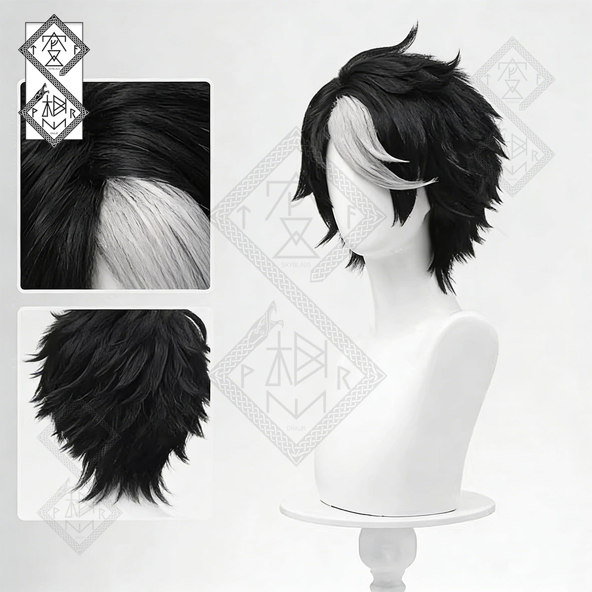 Identity V Seer Noir Cosplay Wig – Black White Short Teased Anime Wig