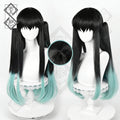 Demon Slayer Muichiro Tokito Cosplay Wig – Two-Tone Gradient, Twin Ponytails, Realistic Hairline, Heat Resistant, Includes Wig Cap(Style 1 – Two-tone Version)