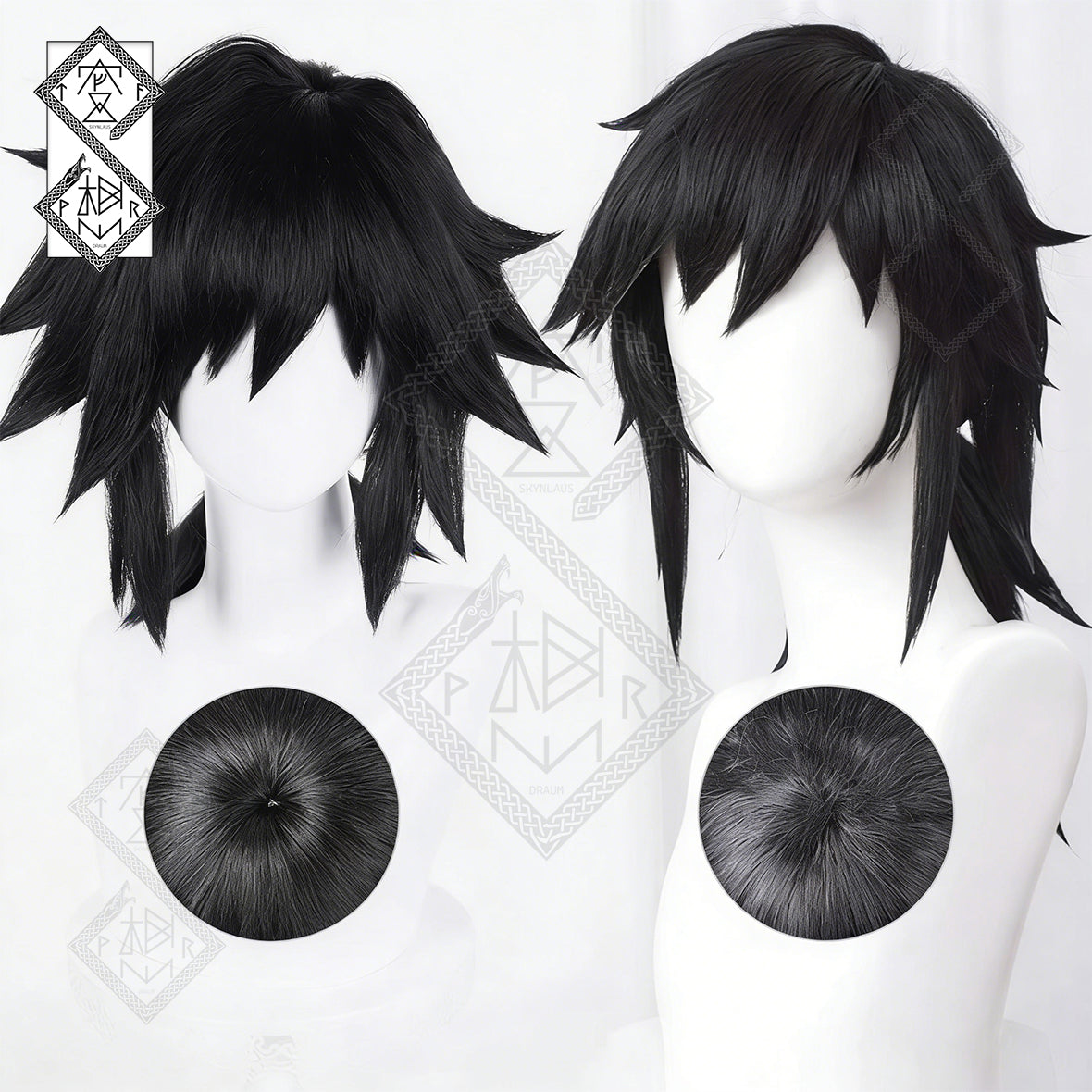 Demon Slayer Giyu Tomioka Cosplay Wig – Thick Fluffy Heat-Resistant Synthetic Hair, Easy Styling, Curled Ends, Anime Costume Wig (Version 2 Optional) Style 1 – Fluffy Wig Top