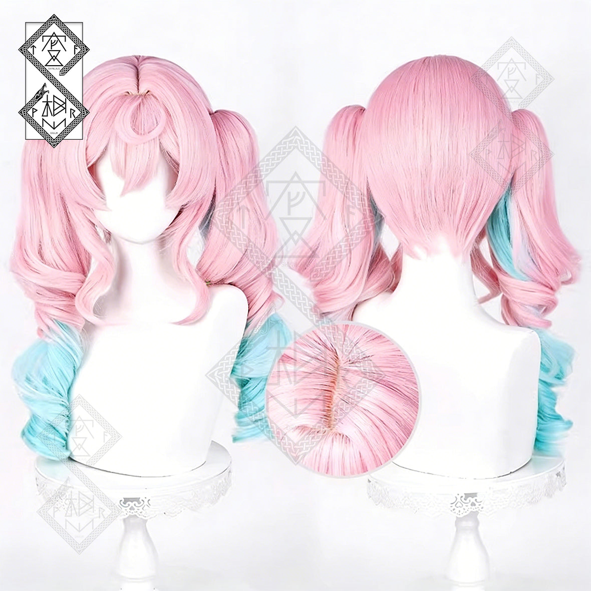 Honkai: Star Rail Hyacine Cosplay Wig – Layered Gradient Twin Tails, Clip-On Ponytails, Heat-Resistant Synthetic Hair (Version 2)