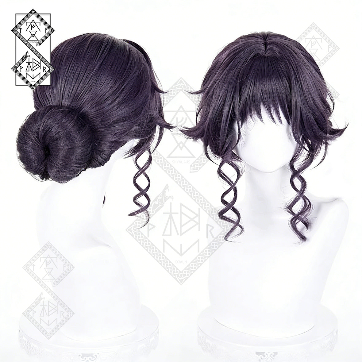 Kaoruko Waguri Cosplay Wig The Fragrant Flower Blooms with Dignity Anime Wig Long Gray Purple Synthetic Hair Heat Resistant for Halloween Costume Party（Style 2: Styled Updo Version)