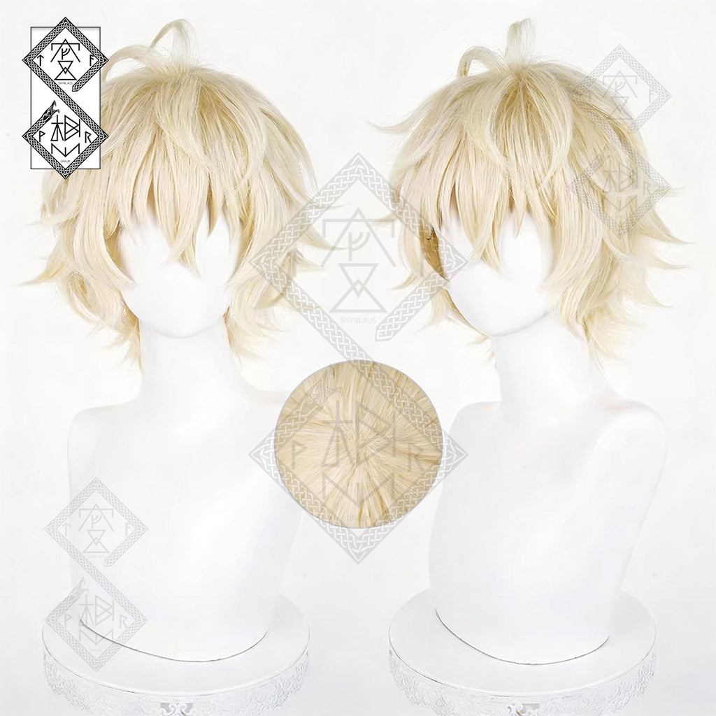 Seraph of the End Mikaela Hyakuya Cosplay Wig – Light Blonde Flipped Anime Hair, 2 Versions(Ver.1 Fluffy Top)