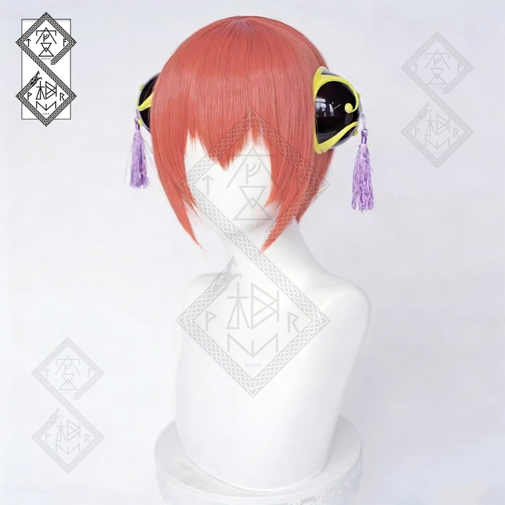 Gintama Kagura Cosplay Wig – Long & Short Styles, Orange-Red, Realistic(Ver.1)