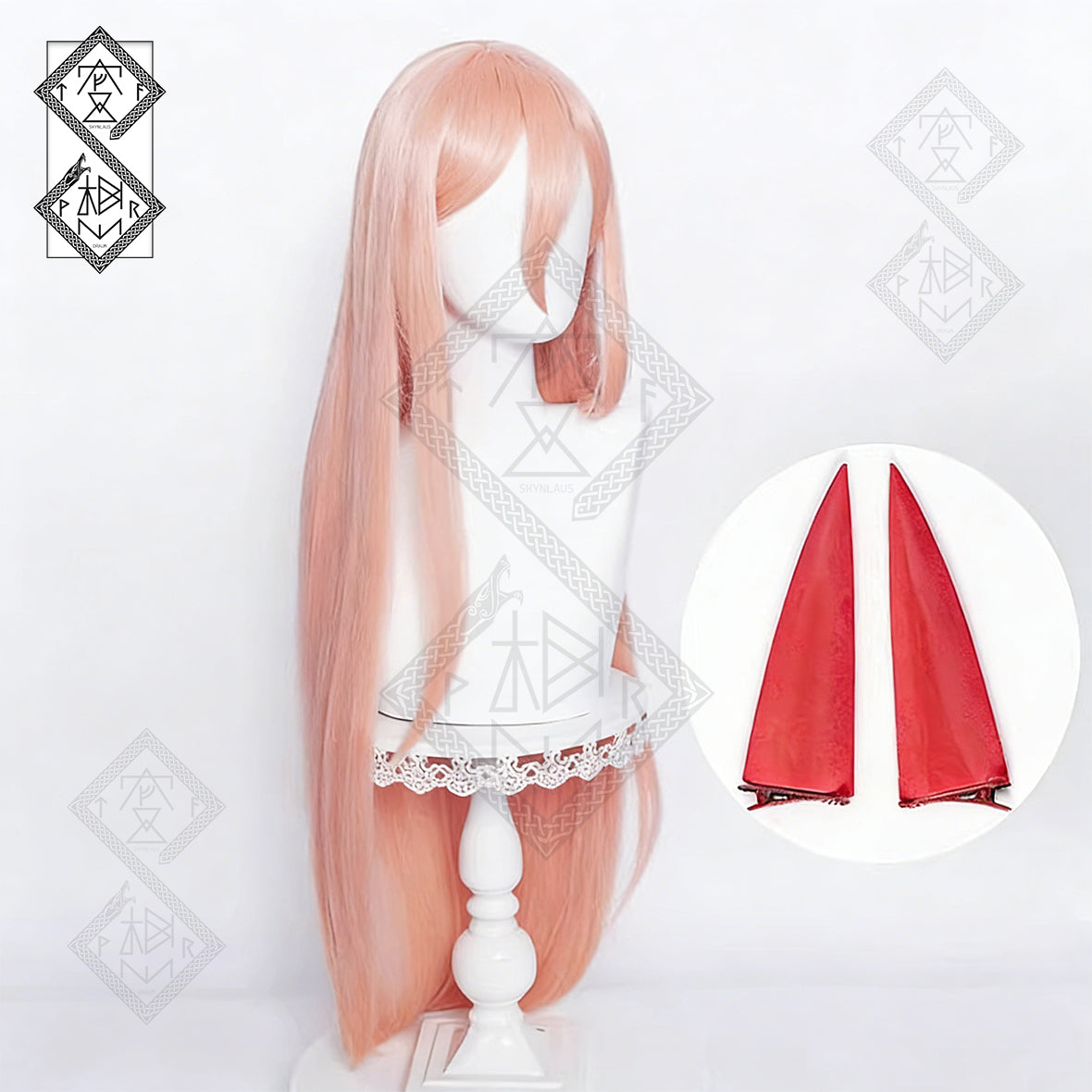 Chainsaw Man Power Cosplay Wig – Custom Blended Color, Smooth & Easy Styling(Ver.4 Orange Pink + Accessories)