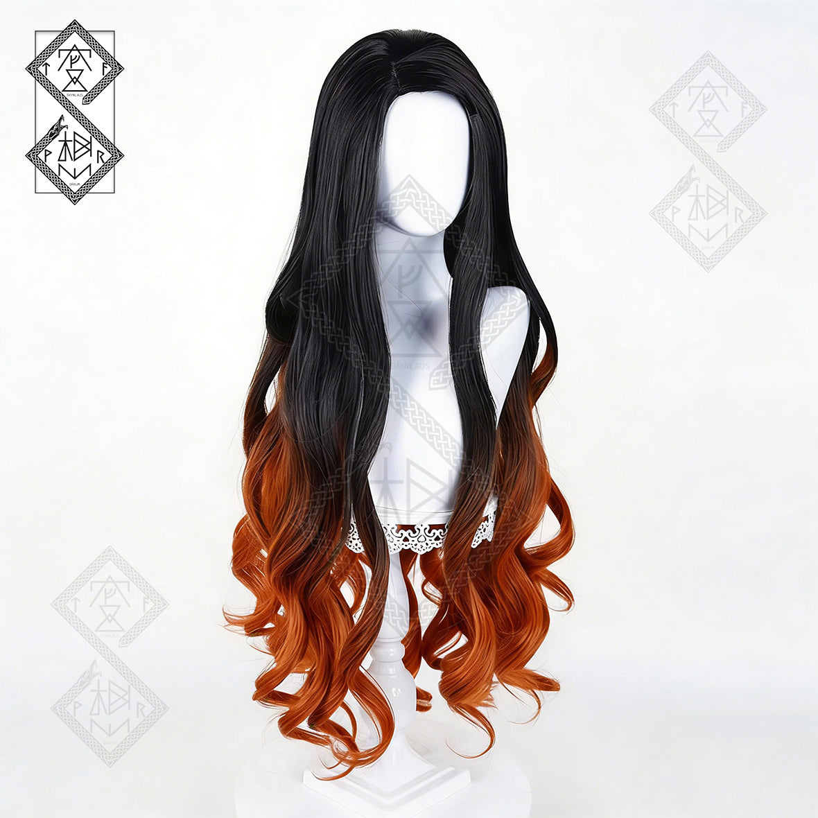 Demon Slayer Nezuko Kamado Cosplay Wig – Black to Brown-Yellow Curly Hair(Ver.1 Two-Tone)