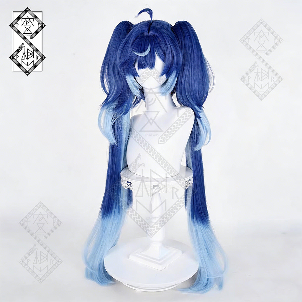 Genshin Impact Iuno Cosplay Wig - Twin Tails with Tiger-Claw Clips, Heat Resistant Synthetic Hair