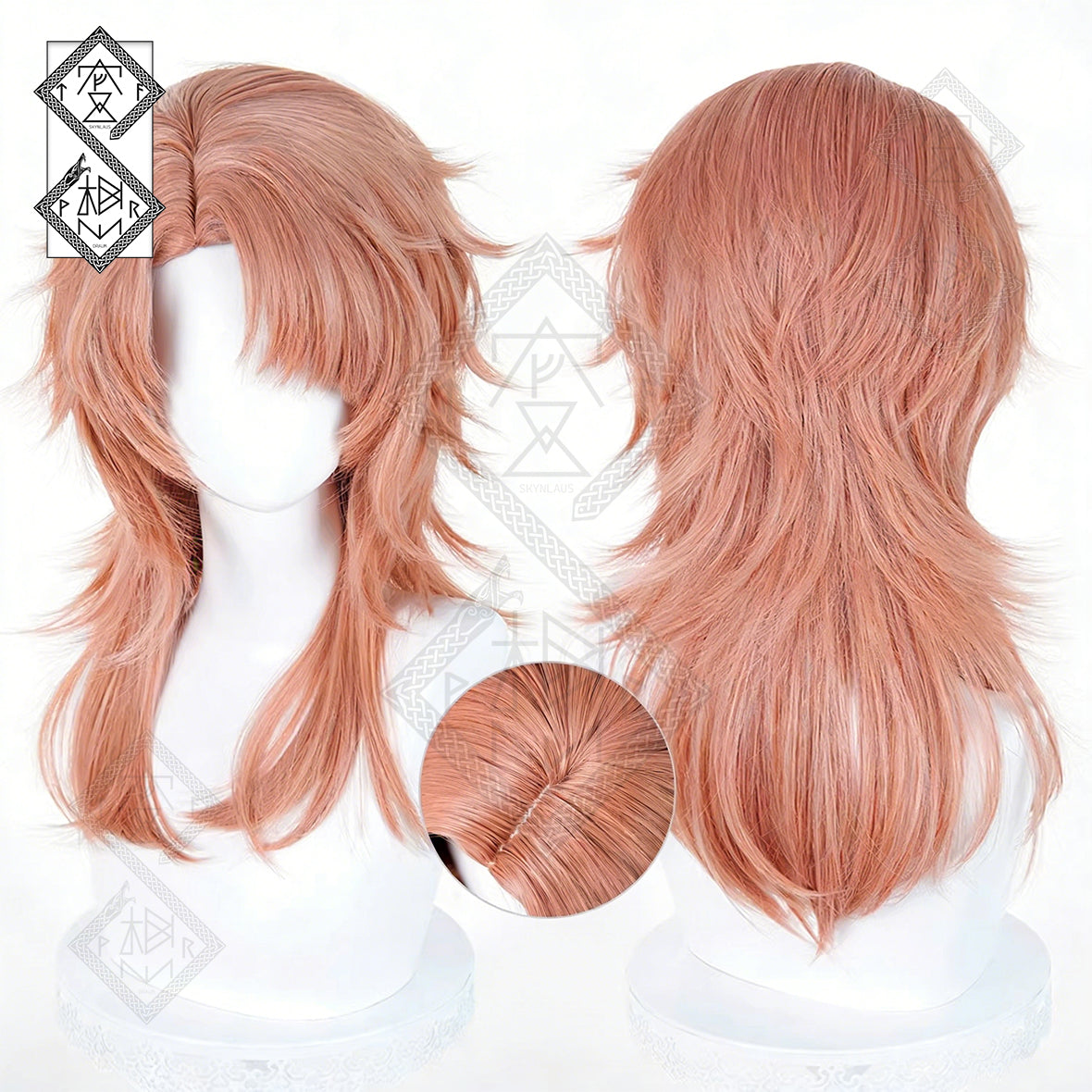Demon Slayer Sabito Cosplay Wig - Orange-Pink Layered Spiky Short Hair, 3 Styles(Scalp Top Ver.3)