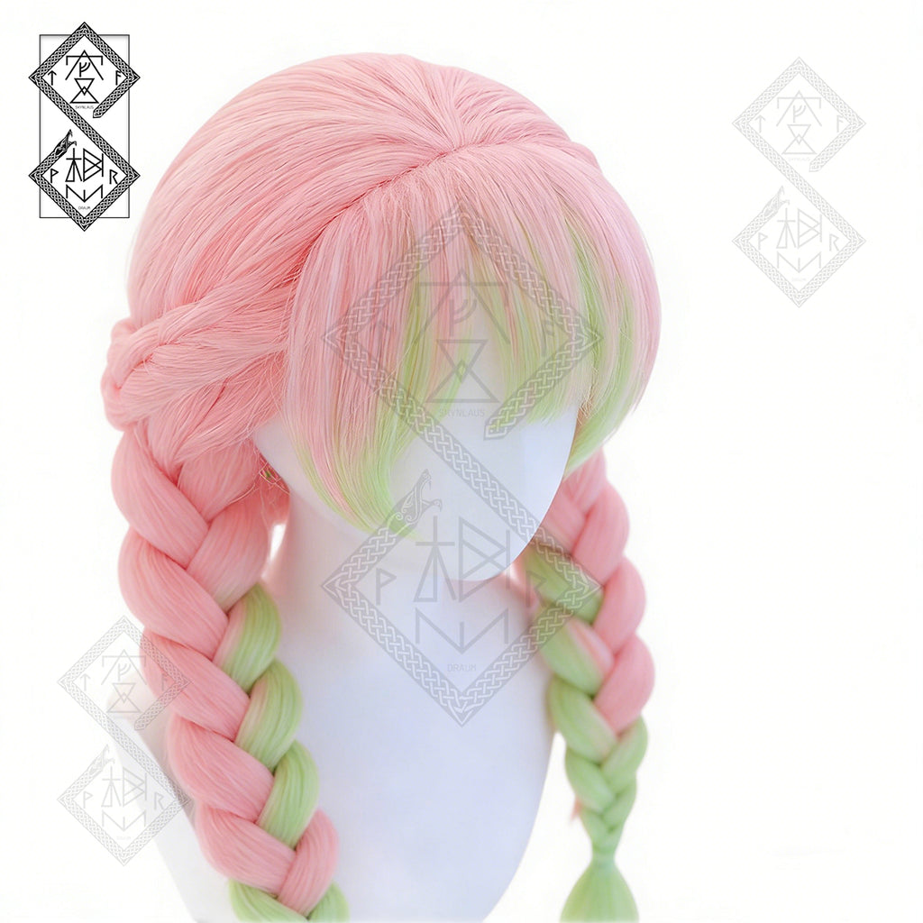 Demon Slayer Mitsuri Kanroji Cosplay Wig – 5 Braids, Thick Gradient Hair, Anime Costume Wig