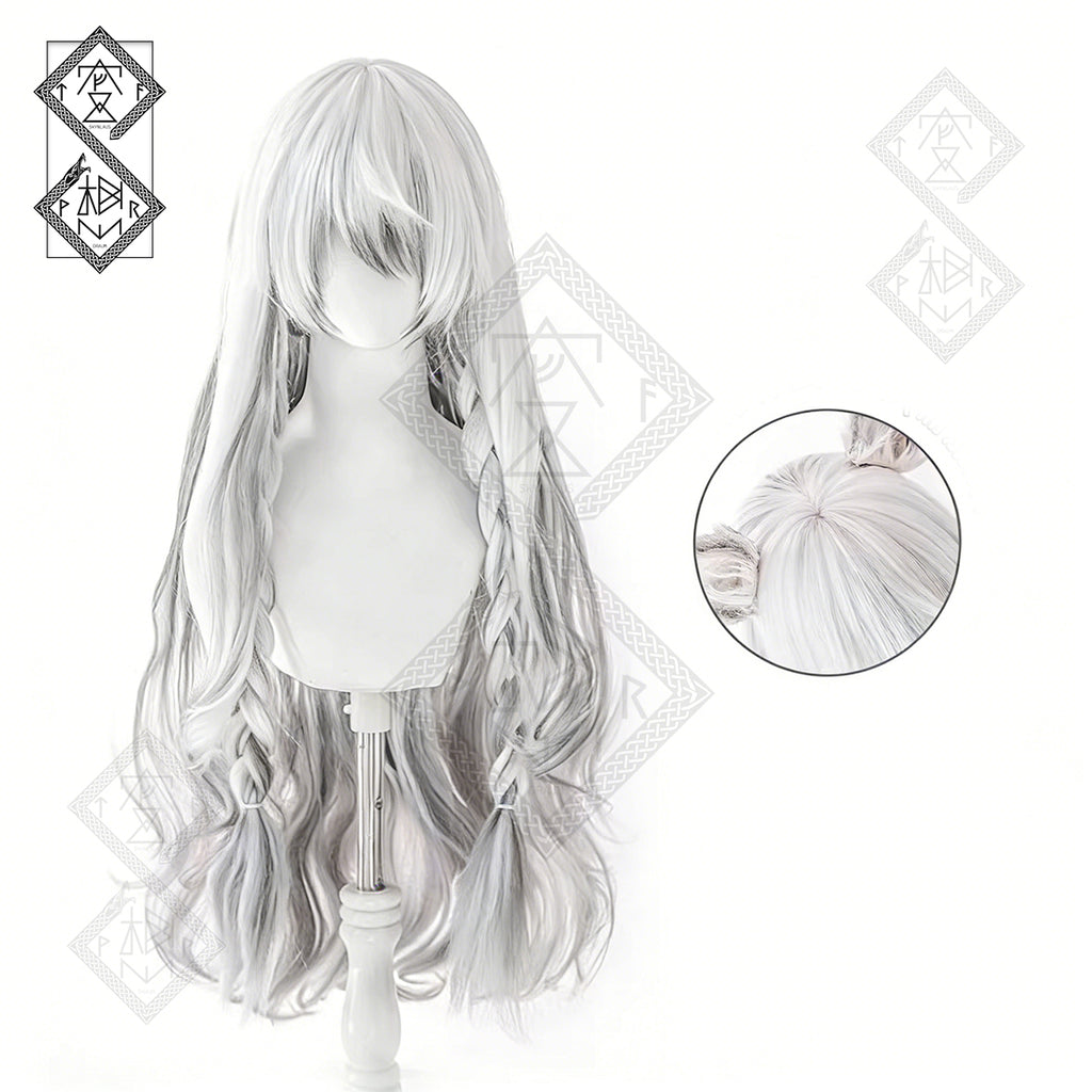 Arknights Pramanix Cosplay Wig Snow Leopard Ears White Long Wig Anime Costume Hair with Fur Ears Set