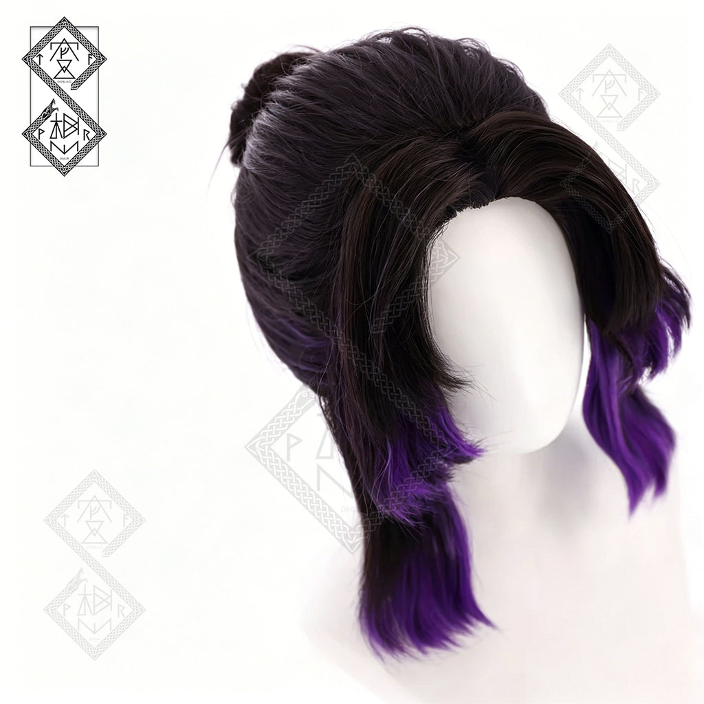 Shinobu Kocho Cosplay Wig Demon Slayer Purple Black Gradient Anime Wig Pre-Styled Bun Heat Resistant Synthetic Hair