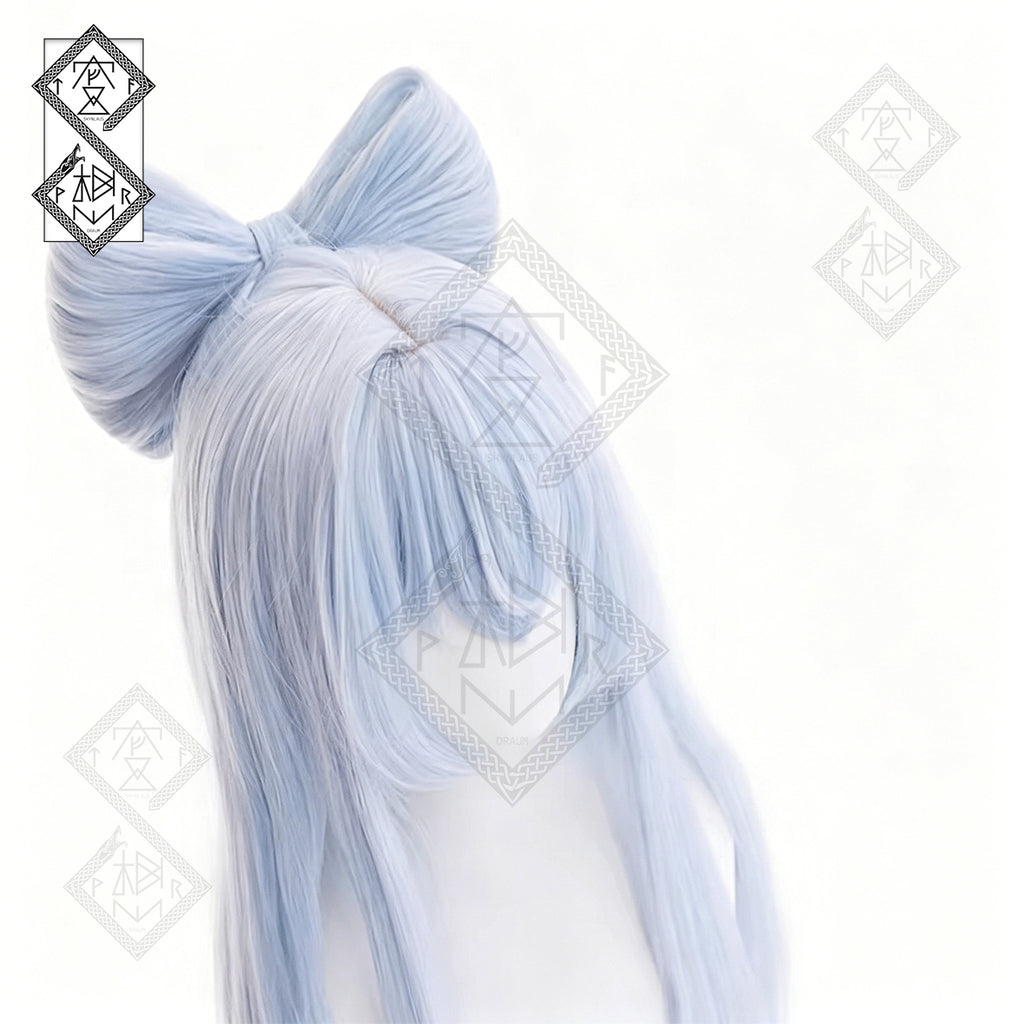 Genshin Impact Yumemizuki Mizuki Cosplay Wig with Detachable Bow Bun – Heat Resistant Anime Wig for Halloween Party & Costume