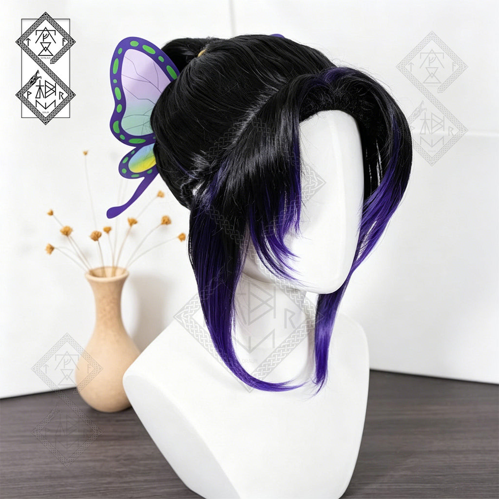 Demon Slayer Shinobu Kocho Cosplay Wig Gradient Purple Anime Costume Wig with Butterfly Hairpin for Halloween Comic Con