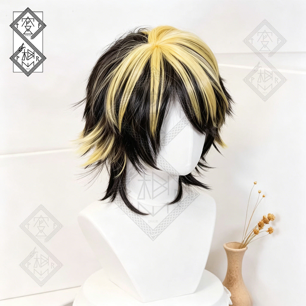 Tokyo Revengers Kazutora Hanemiya Cosplay Wig – Anime Yellow Black Medium Layered Wig for Halloween, Comic Con & Daily Cosplay