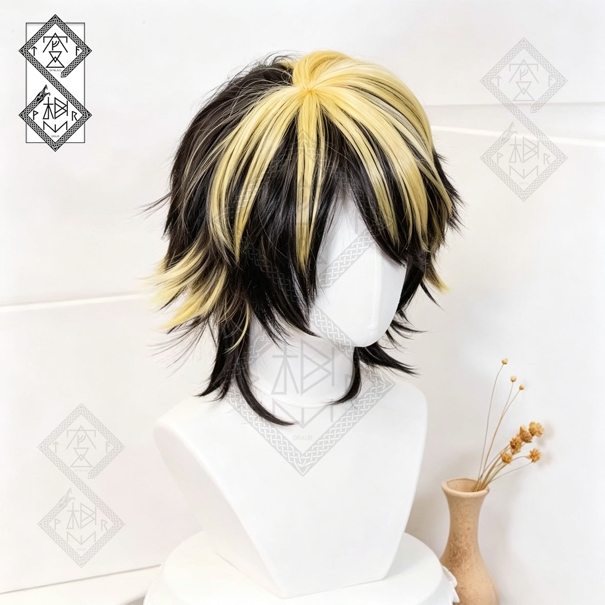 Tokyo Revengers Kazutora Hanemiya Cosplay Wig – Anime Yellow Black Medium Layered Wig for Halloween, Comic Con & Daily Cosplay