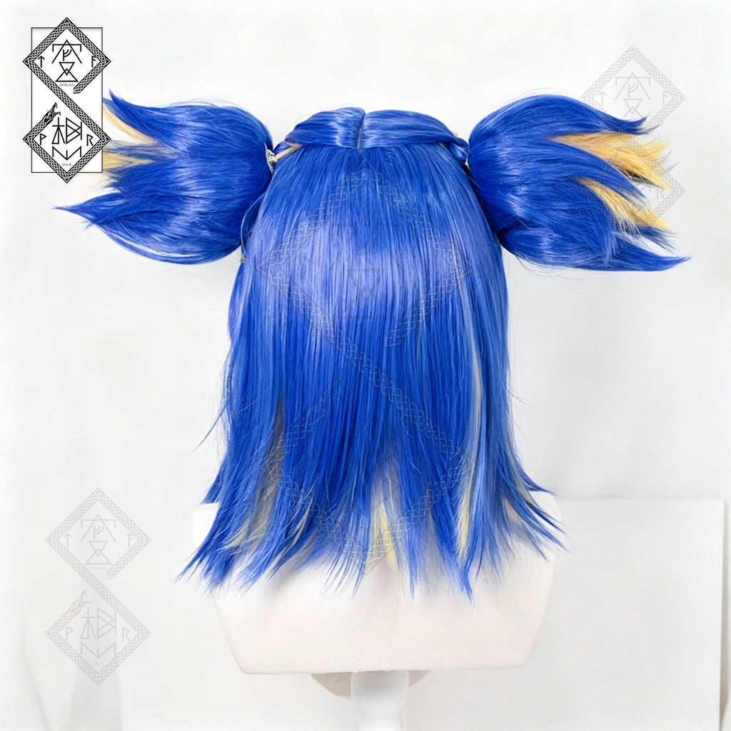 Valorant Neon Cosplay Wig – Blue Yellow Gradient Synthetic Anime Wig for Halloween Costume