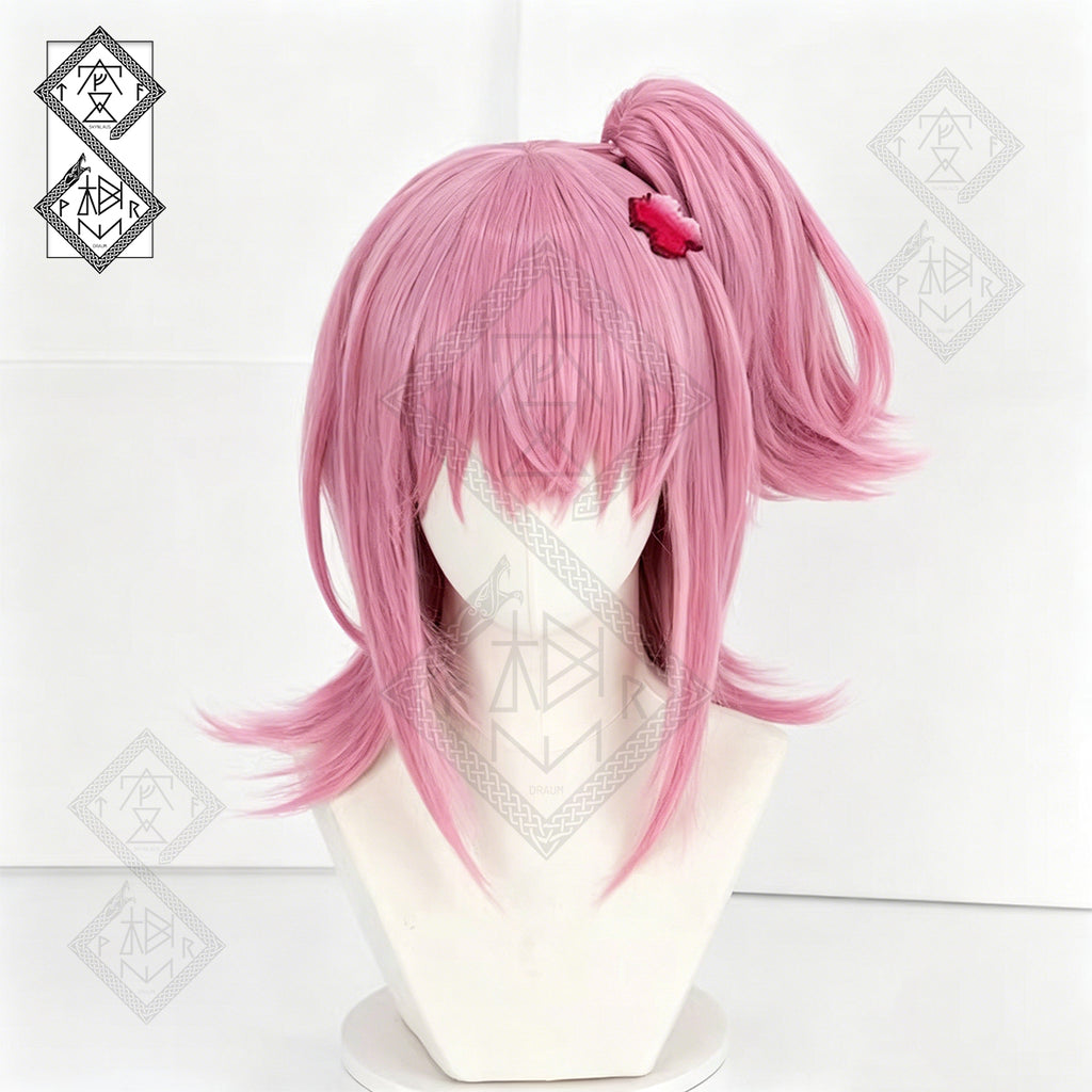 Shugo Chara Amu Hinamori Cosplay Wig Pink Clip-On Twin Ponytails Anime Wig(Ver.1 Single Ponytail with Jaw Clip Style)