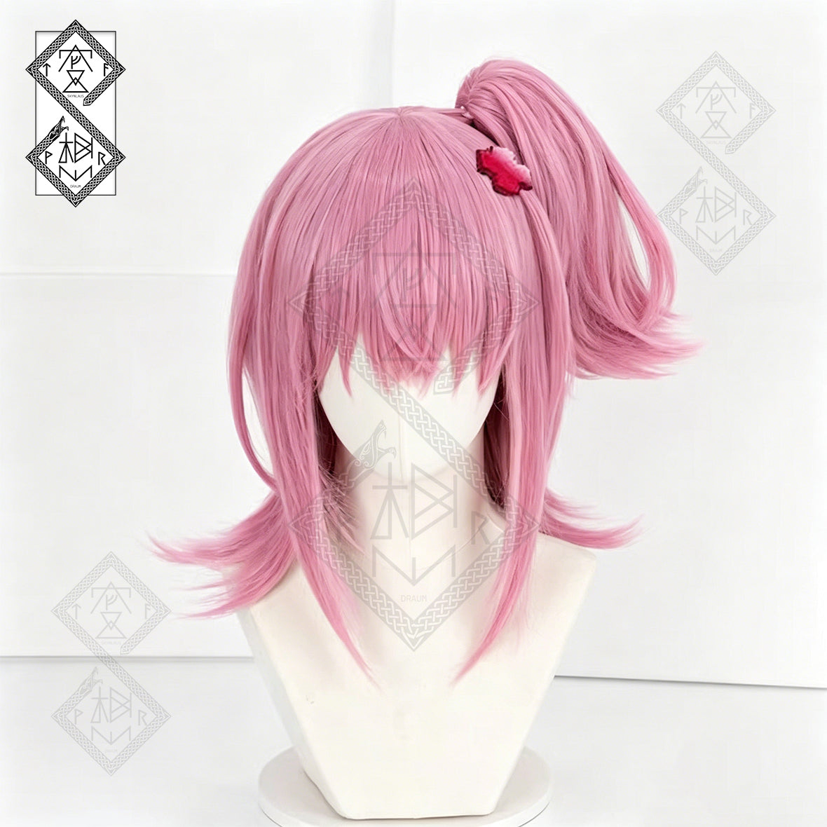 Shugo Chara Amu Hinamori Cosplay Wig Pink Clip-On Twin Ponytails Anime Wig(Ver.1 Single Ponytail with Jaw Clip Style)