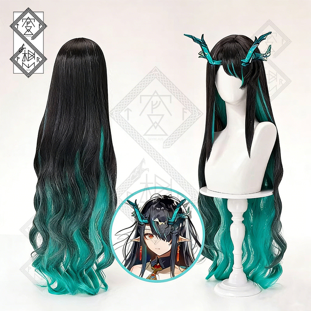 Arknights Dusk Cosplay Wig Long Gradient Wavy Hair Mixed Color Braided Anime Wig Heat Resistant Fiber