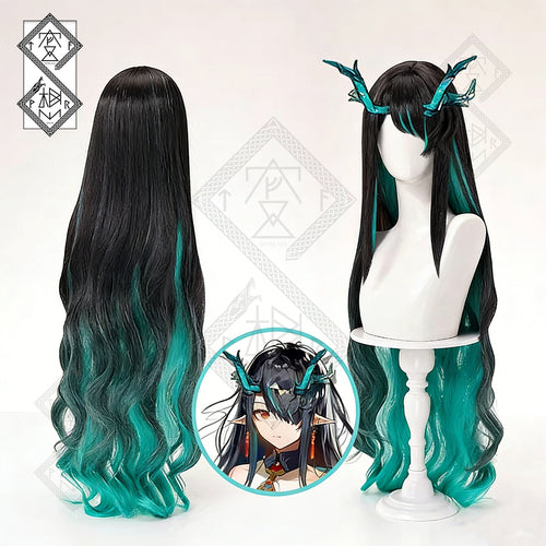 Arknights Dusk Cosplay Wig Long Gradient Wavy Hair Mixed Color Braided Anime Wig Heat Resistant Fiber