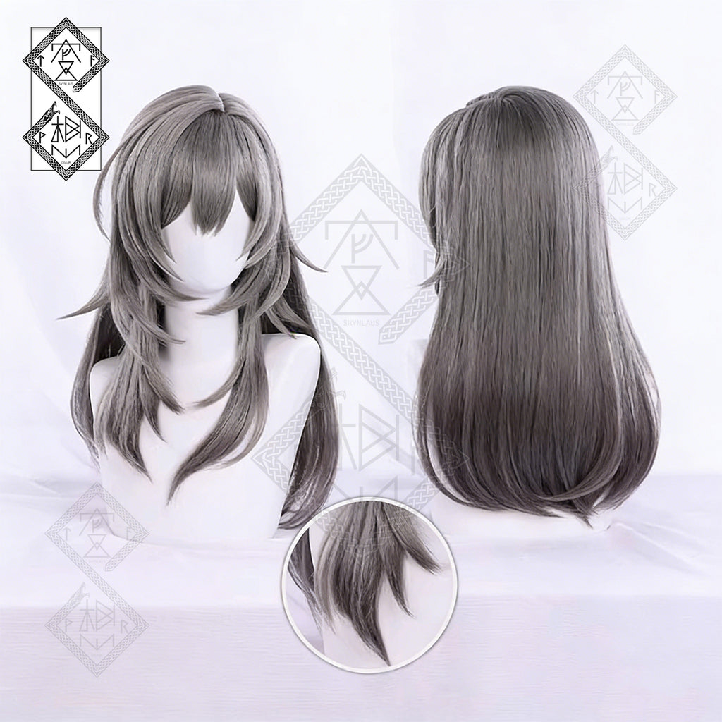 Honkai: Star Rail Stelle Cosplay Wig – Long Straight Silver Hair, Female Trailblazer Costume Prop(Gradient Ver.2)