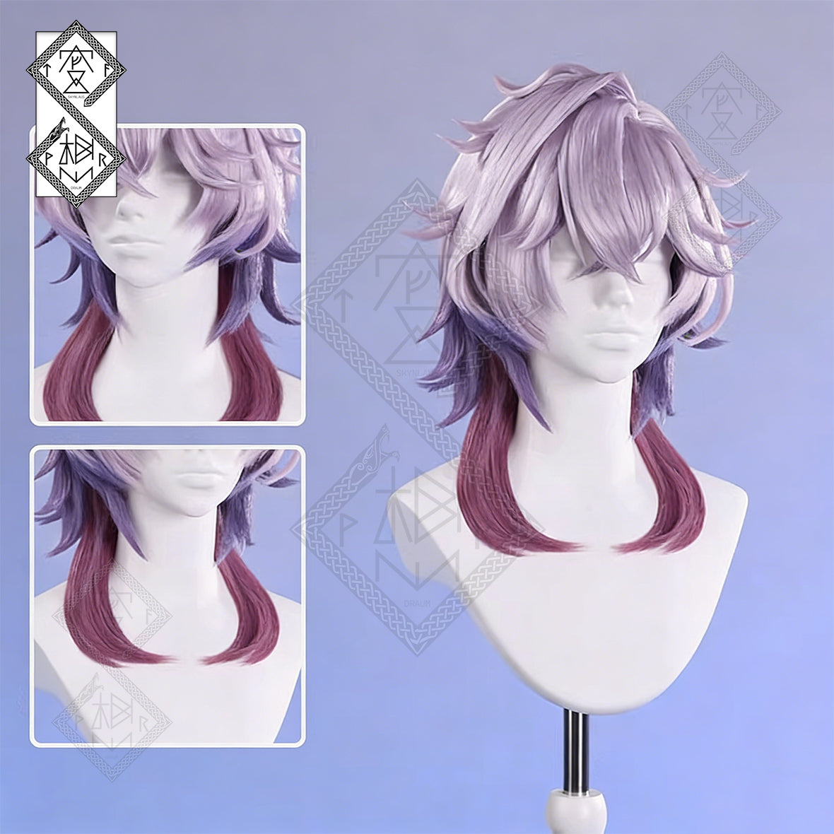 Genshin Impact Durin Cosplay Wig – Gradient Bangs Mullet Style Synthetic Hair, Heat Resistant Anime Costume Wig