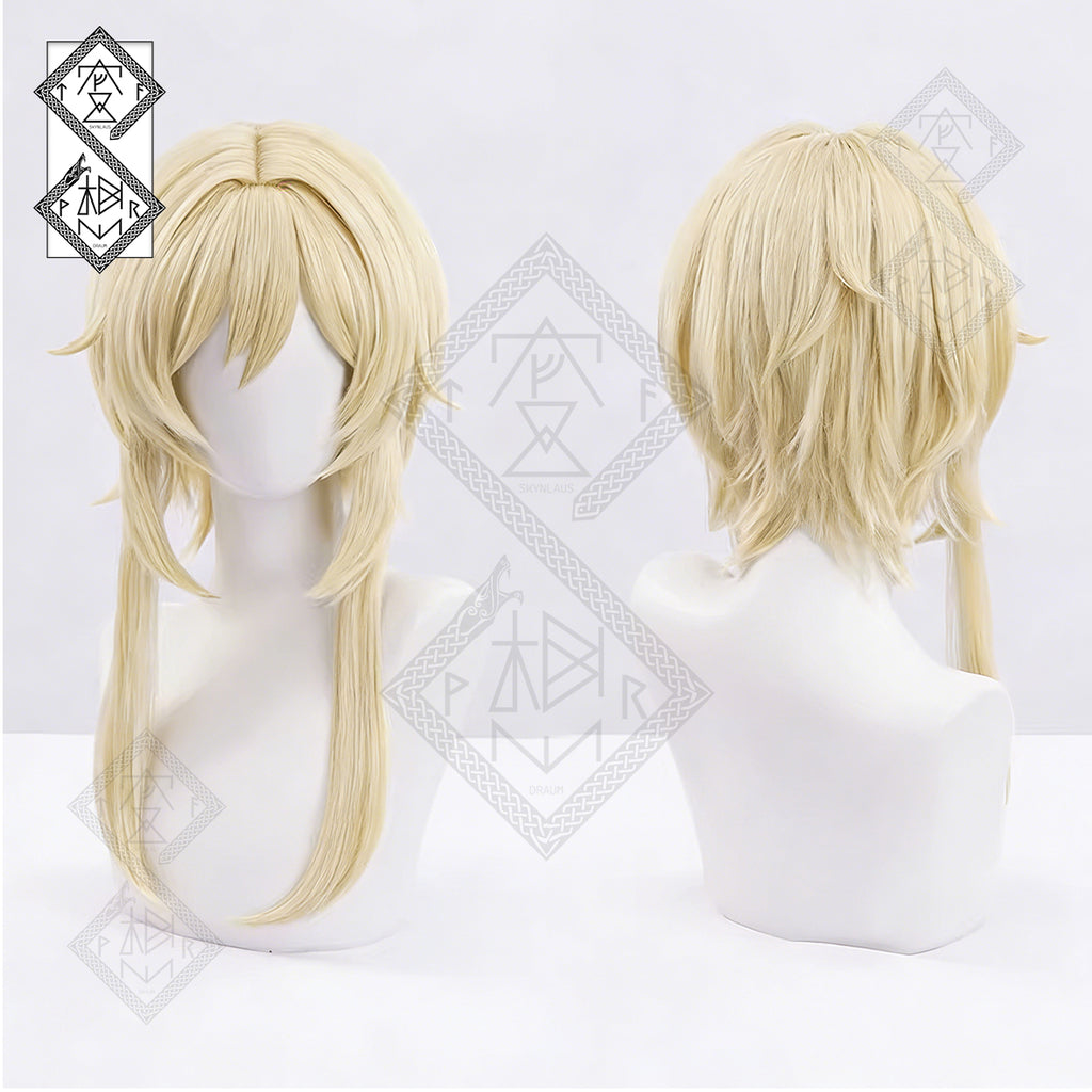 Genshin Impact Lumine Aether Cosplay Wig Set – Twin Traveler Wig | Blonde Anime Cosplay Hair Lumine Wig Heat Resistant for Halloween Costume(Lumine Ver.1)