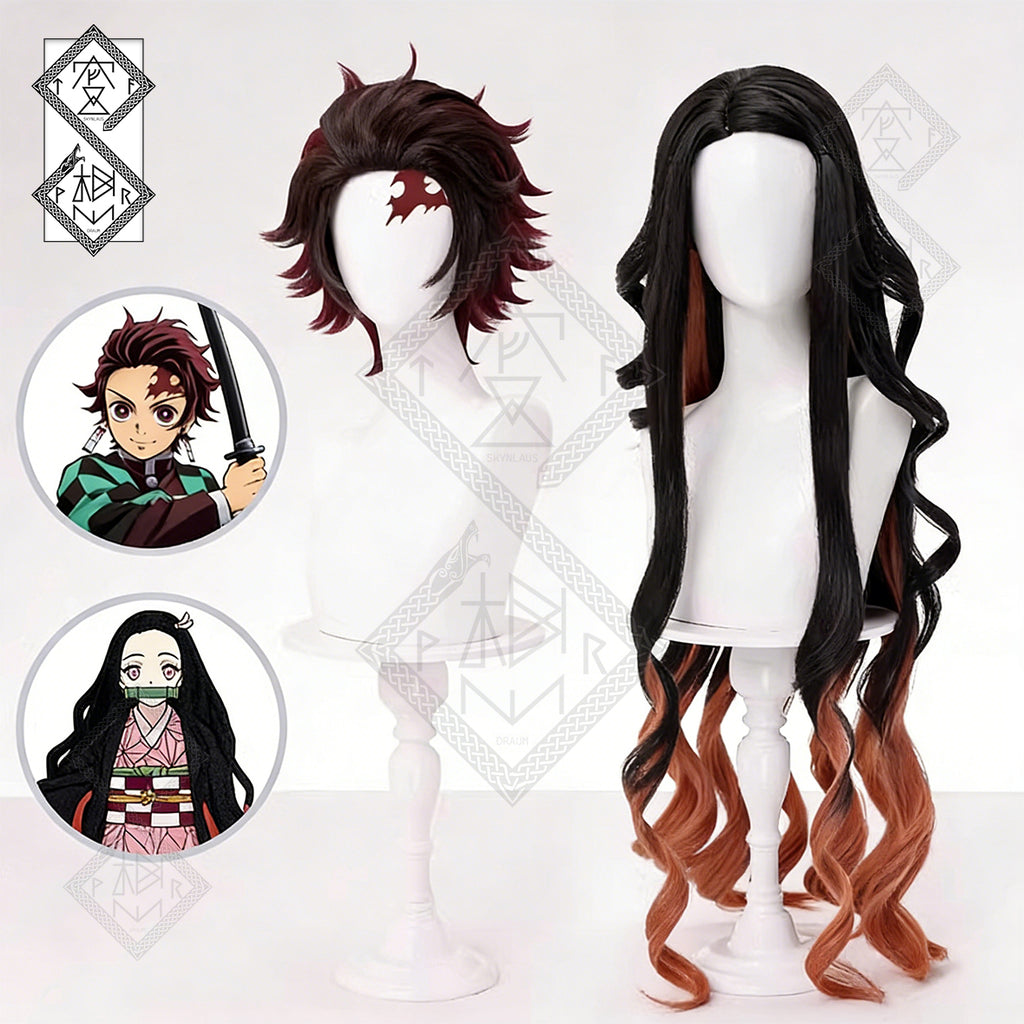 Demon Slayer Tanjiro Nezuko Cosplay Wig – Tanjiro Wig Short Anime Wig | Kimetsu no Yaiba Cosplay Hair Heat Resistant Synthetic Wig for Halloween(Ver.1)