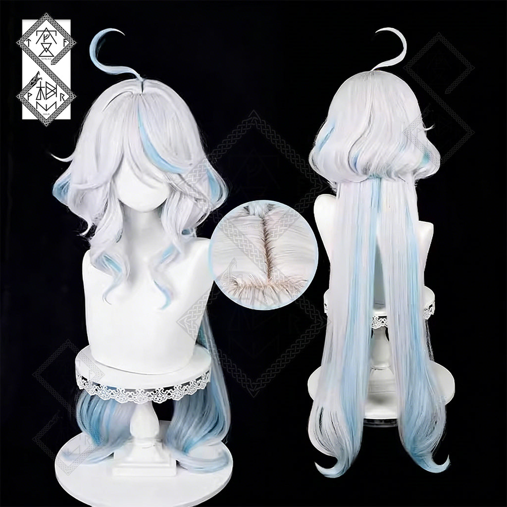 Genshin Impact Furina Focalors Cosplay Wig – Realistic Hairline, Heat Resistant Synthetic Wig(Style 1 Light Color: Cool Silver White)