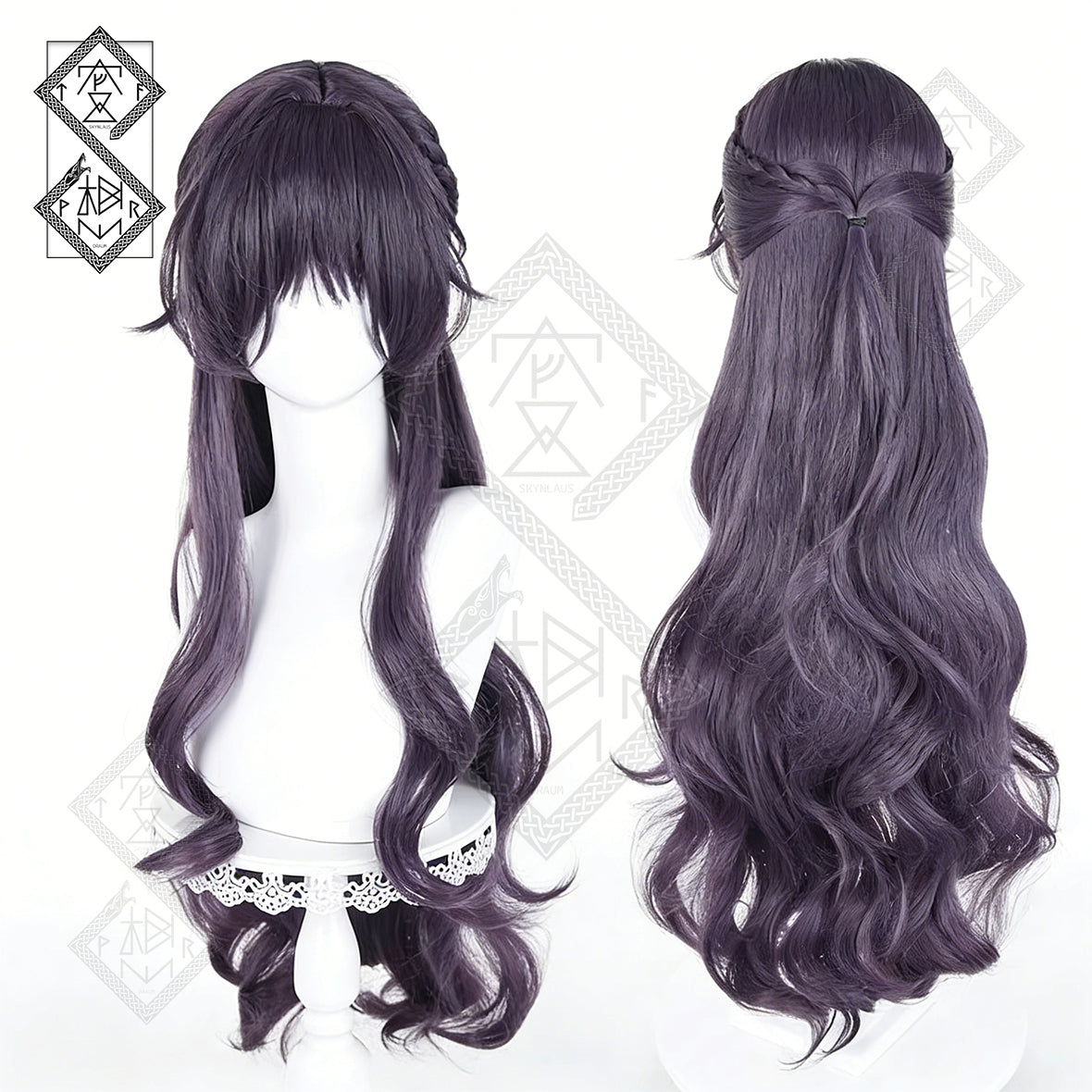 Kaoruko Waguri Cosplay Wig The Fragrant Flower Blooms with Dignity Anime Wig Long Gray Purple Synthetic Hair Heat Resistant for Halloween Costume Party(Style 3: Half-up Version)