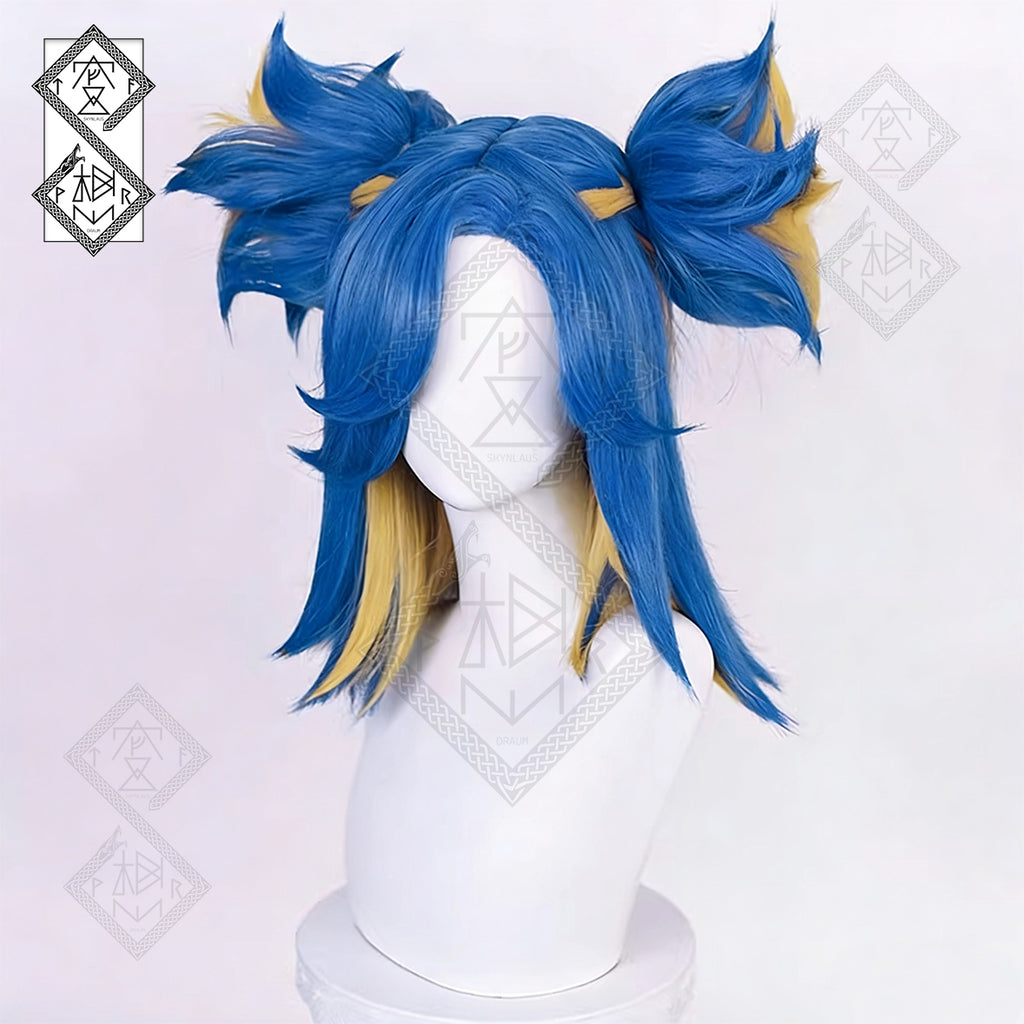 Valorant Neon Cosplay Wig – Half-Up Hair with Flower-Shaped Ponytail Clipped at Scalp, Heat Resistant Synthetic Hair for Cosplay