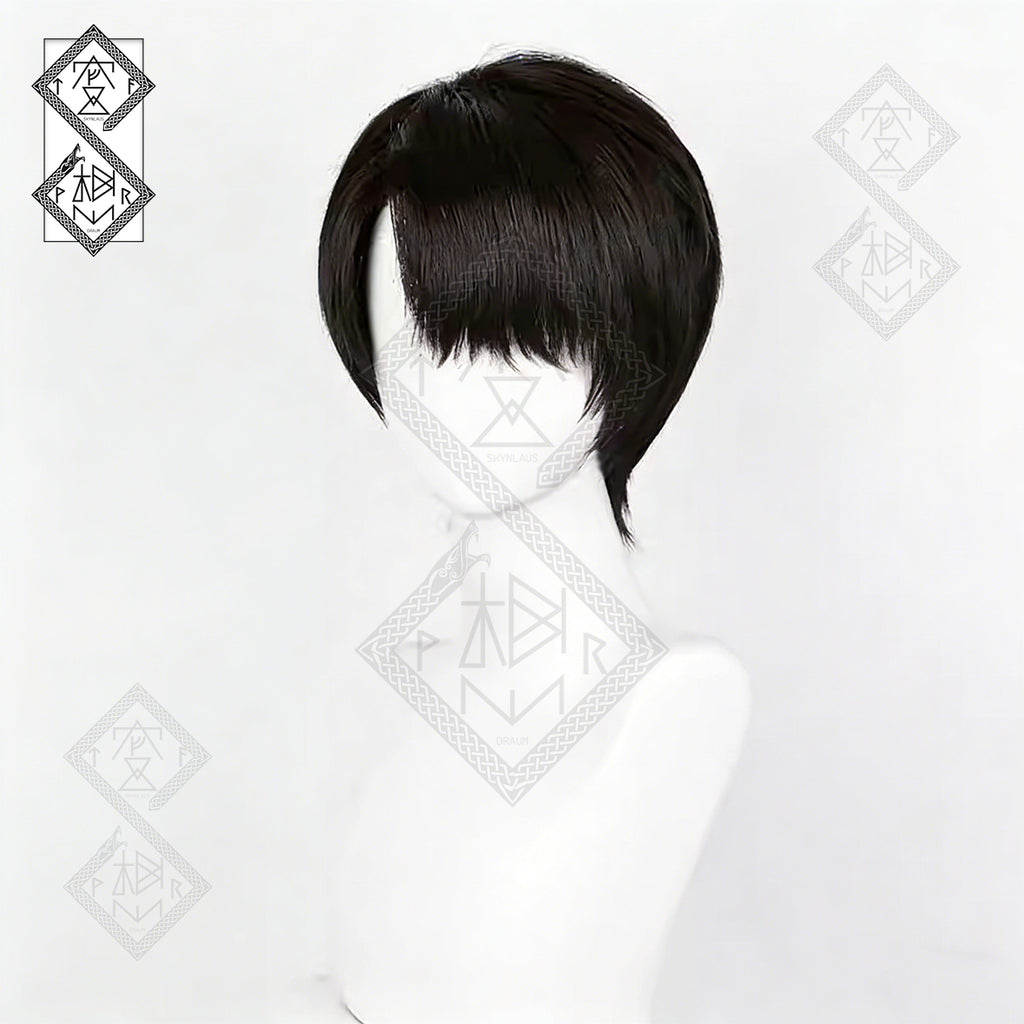 Attack on Titan Levi Ackerman Cosplay Wig - Spiked Top, Natural Black-Brown Hair, Heat Resistant(Spiked Top ver.1)