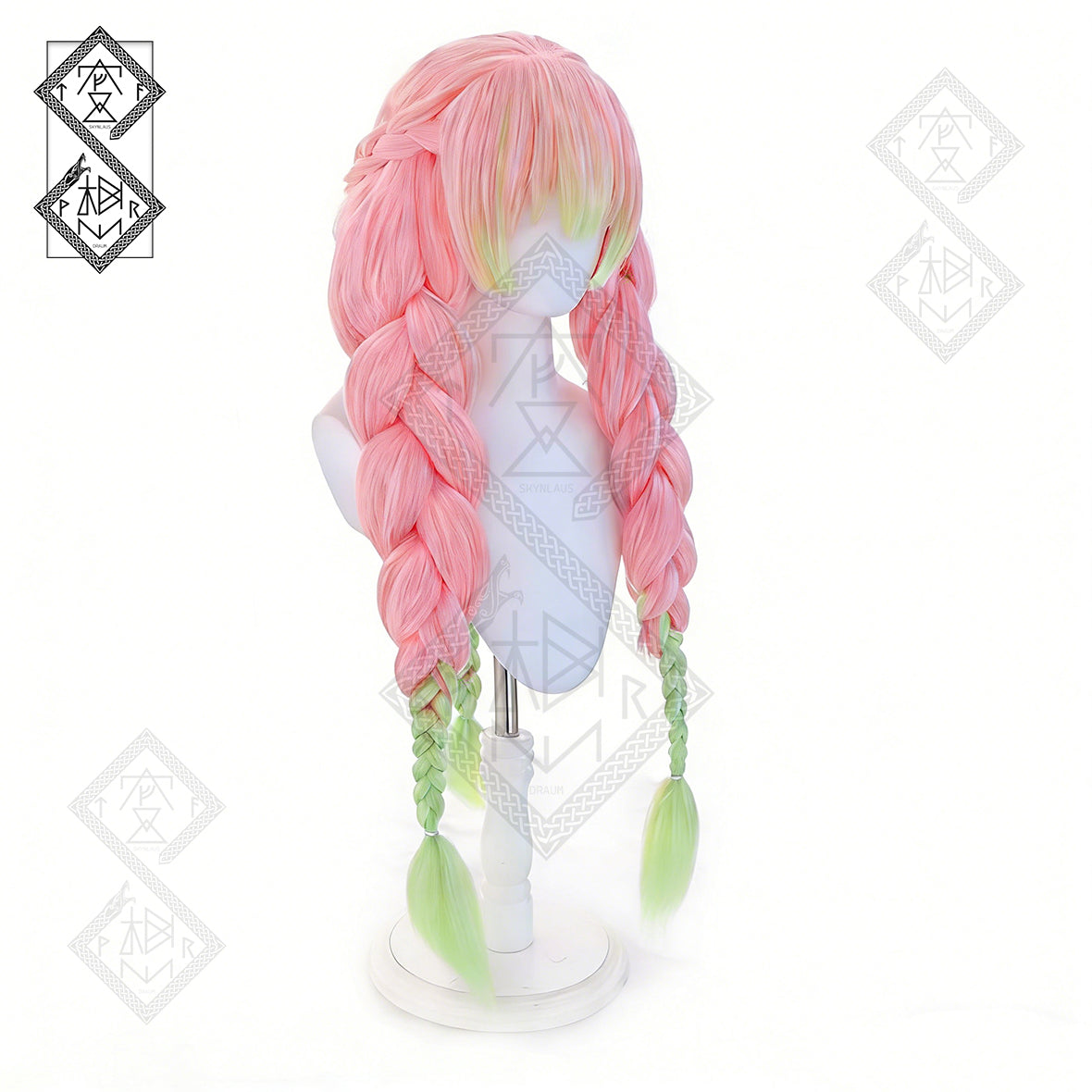 Demon Slayer Mitsuri Kanroji Cosplay Wig – 5 Braids, Thick Gradient Hair, Anime Costume Wig