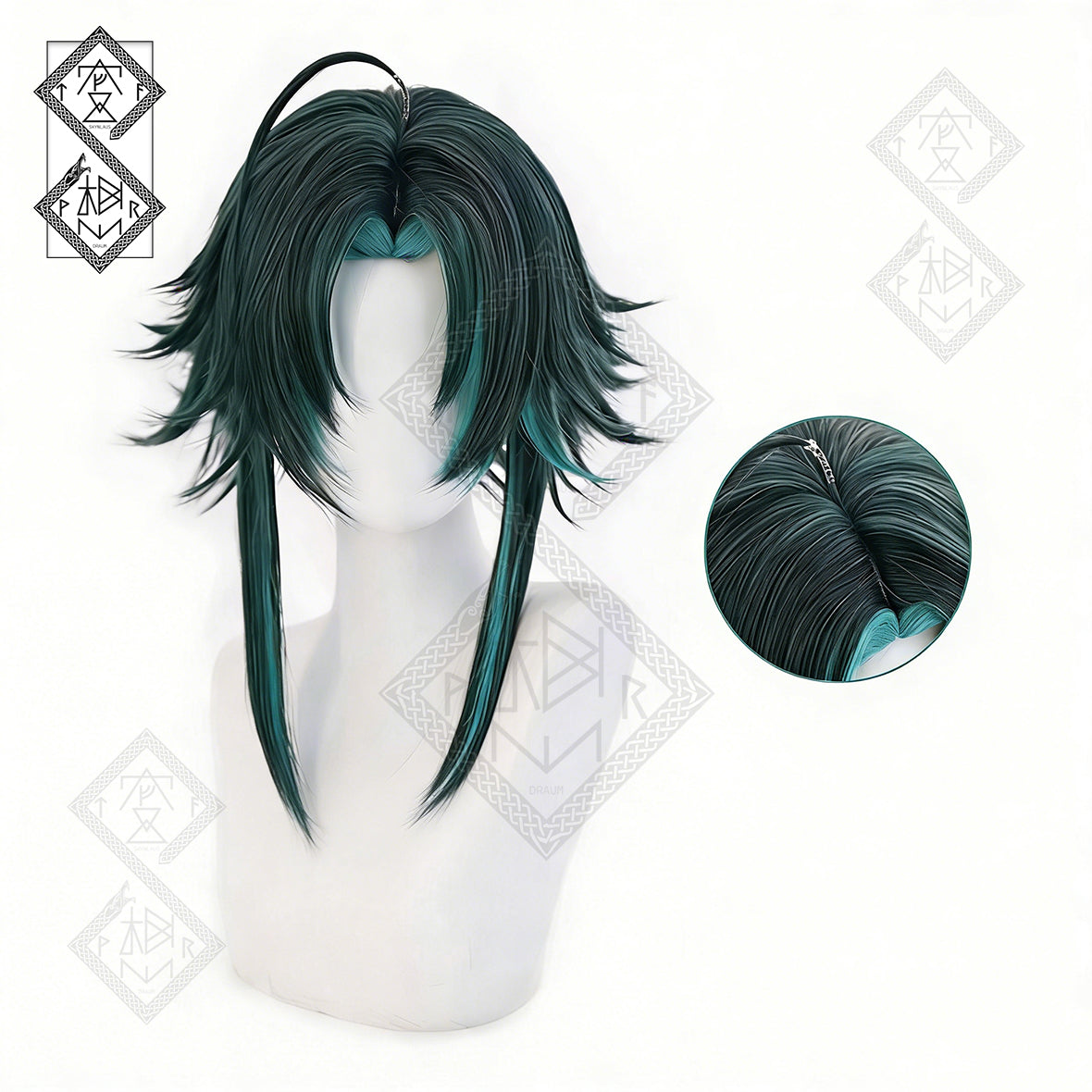Genshin Impact Xiao Cosplay Wig – Middle Part Spiky Ponytail with Gradient Synthetic Hair(Sim Scalp Top Version)