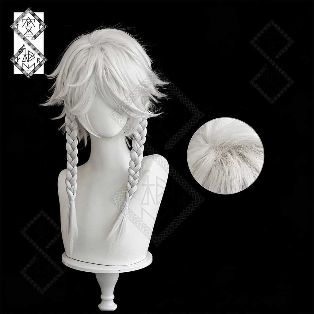 Identity V Seer Cosplay Wig White Prophet Anime Wig Heat Resistant Synthetic Hair for Halloween Costume Party(Ver.1 Silver White)