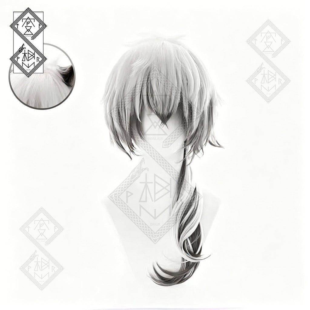 Arknights SilverAsh & Cliffheart Cosplay Wig White Silver Anime Wig Furry Wolf Ears Plush Headband Costume Set(Wig Only)