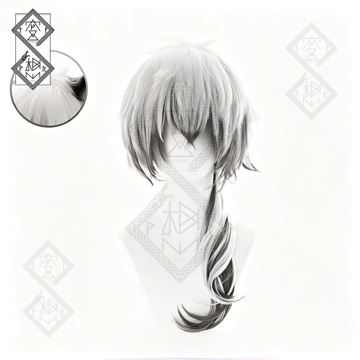 Arknights SilverAsh & Cliffheart Cosplay Wig White Silver Anime Wig Furry Wolf Ears Plush Headband Costume Set(Wig Only)