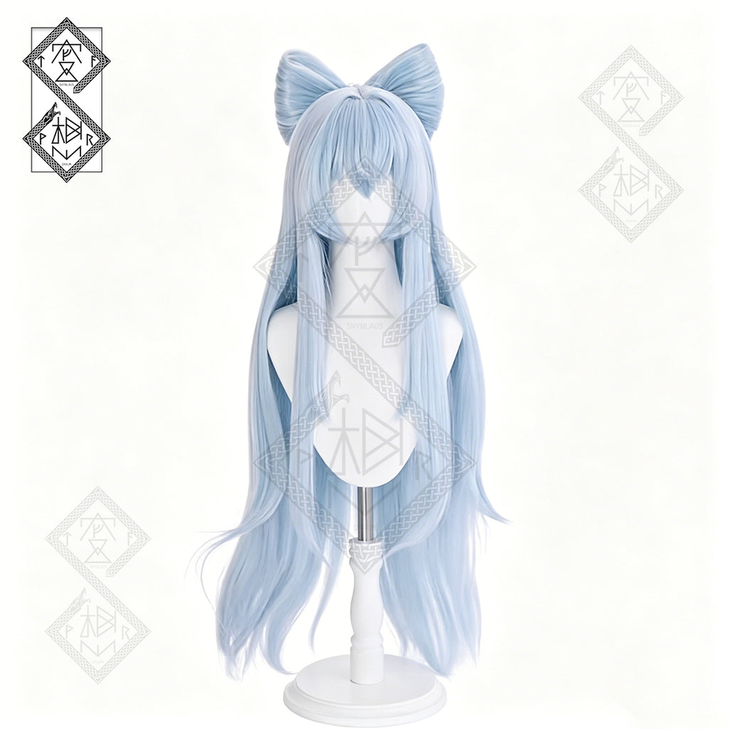 Genshin Impact Yumemizuki Mizuki Cosplay Wig with Detachable Bow Bun – Heat Resistant Anime Wig for Halloween Party & Costume