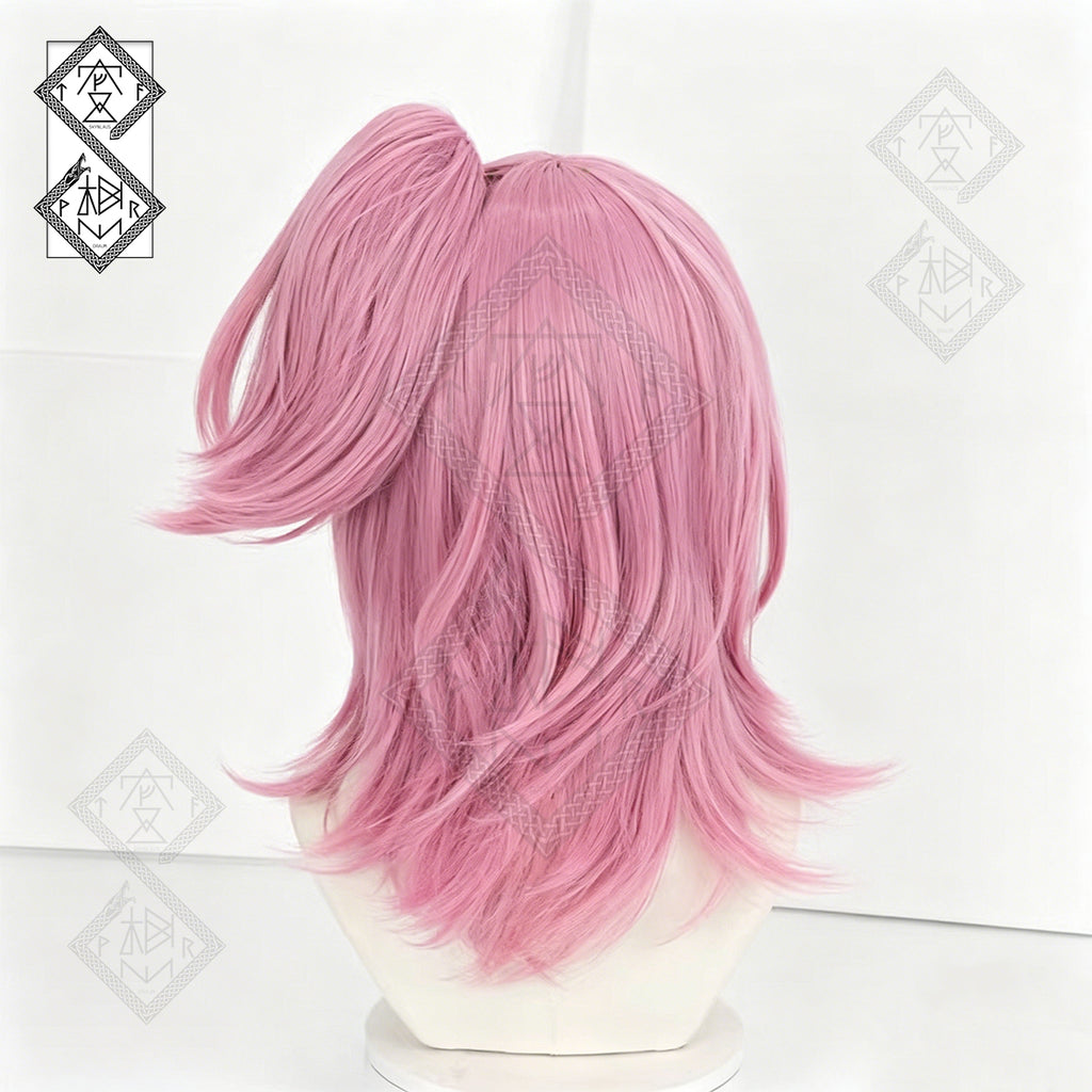 Shugo Chara Amu Hinamori Cosplay Wig Pink Clip-On Twin Ponytails Anime Wig(Ver.1 Single Ponytail with Jaw Clip Style)