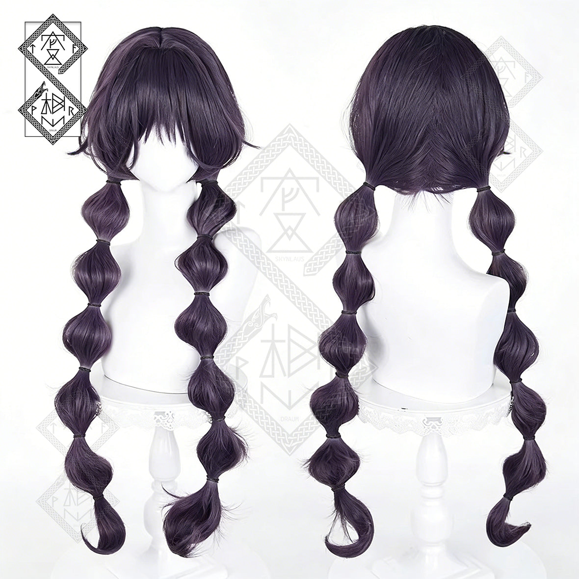 Kaoruko Waguri Cosplay Wig The Fragrant Flower Blooms with Dignity Anime Wig Long Gray Purple Synthetic Hair Heat Resistant for Halloween Costume Party(Style 4: Bubble Braid Version)