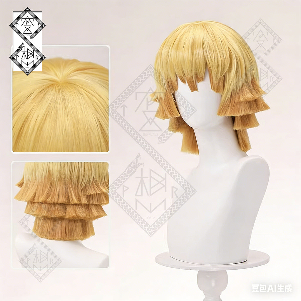 Demon Slayer Zenitsu Giyu Inosuke Cosplay Wig – Zenitsu Wig Fluffy Anime Wig | Kimetsu no Yaiba Cosplay Hair Heat Resistant for Halloween(Ver.2)
