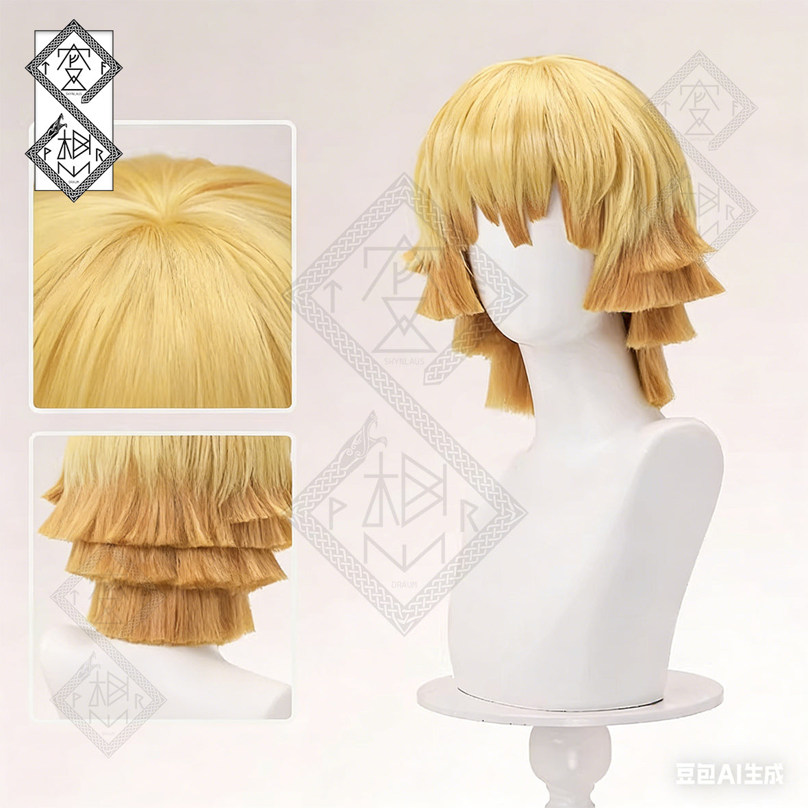 Demon Slayer Zenitsu Giyu Inosuke Cosplay Wig – Zenitsu Wig Fluffy Anime Wig | Kimetsu no Yaiba Cosplay Hair Heat Resistant for Halloween(Ver.2)